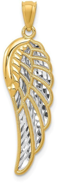 14k Yellow Gold and Rhodium Polished Two Level Angel Wing Pendant