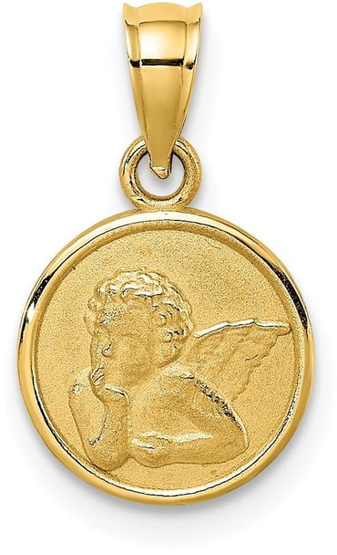 14k Yellow Gold 10mm Engraved Angel Coin Pendant