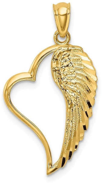 14k Yellow Gold Polished Heart and Wing Pendant