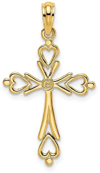 14k Yellow Gold Cross Cut-Out with Heart Ends Pendant