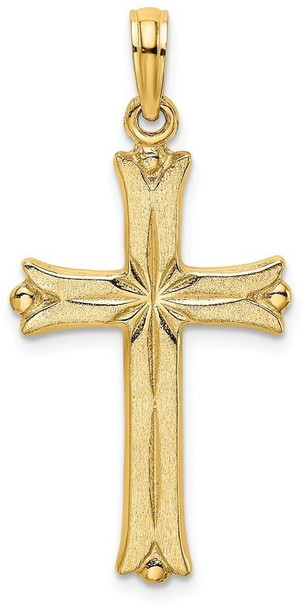 14k Yellow Gold Cross with Starburst Center Pendant