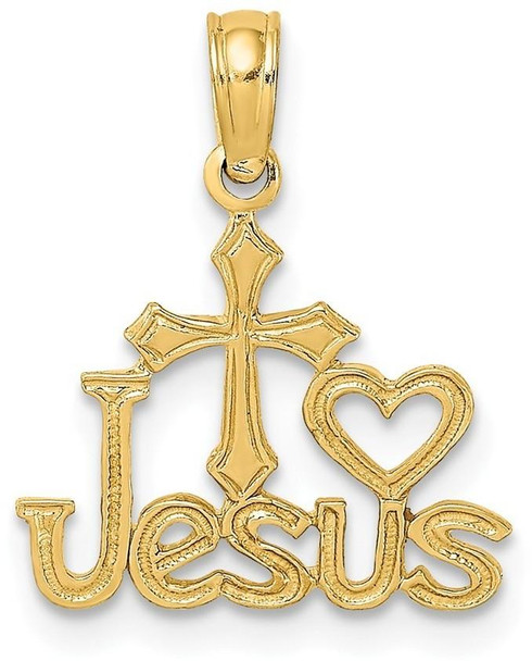 14k Yellow Gold Jesus with Cross and Heart Pendant