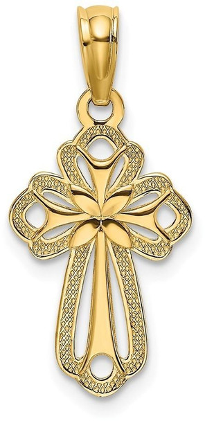 14k Yellow Gold Cut-Out Polished and Textured Cross Pendant