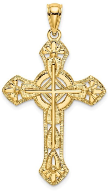14k Yellow Gold 2-D Cut-Out Cross with Arrow Pendant