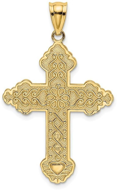 14k Yellow Gold Flower Centered Scroll Cross Pendant