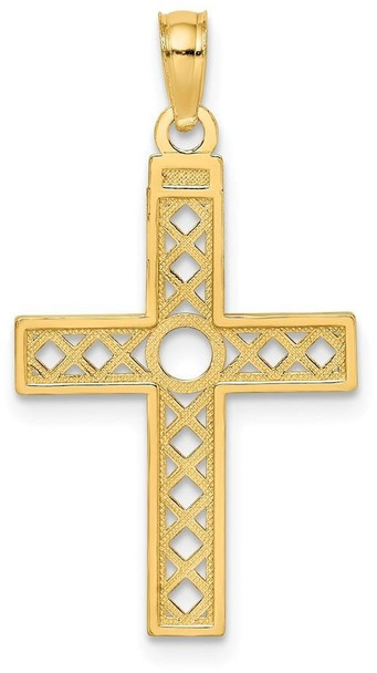 14k Yellow Gold Diamond-cut and XO Pattern Cross Pendant