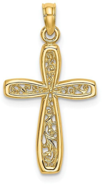 14k Yellow Gold Cross with Filigree Center Pendant
