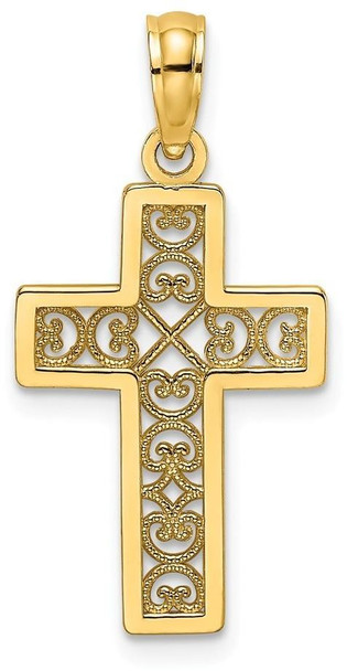 14k Yellow Gold Textured Lace Center Cross Pendant