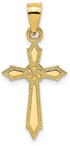 14k Yellow Gold with Engraved Edges Cross Pendant