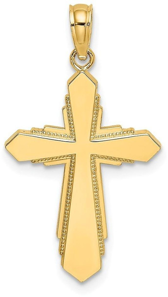 14k Yellow Gold Solid and Beaded Cross Pendant