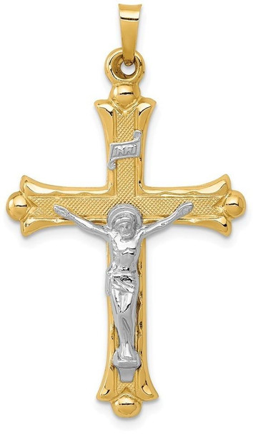 14k Yellow Gold Two-Tone Textured and Polished INRI Crucifix Pendant