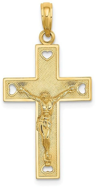 14k Yellow Gold Cut-Out Heart I Love Jesus Crucifix Pendant