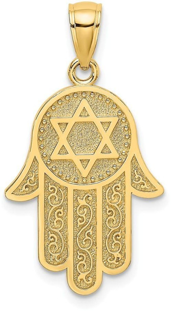 14k Yellow Gold Jewish Hand Of God with Star Of David Pendant K8508