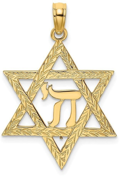 14k Yellow Gold Jewish Star with Chi Center Pendant