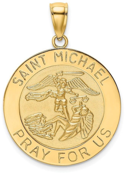 14k Yellow Gold Polished and Satin Saint Michael Medal Pendant K8490