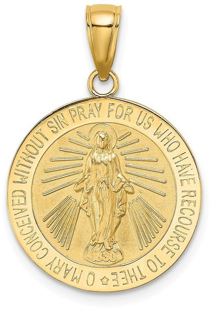 14k Yellow Gold Polished and Satin Miraculous Medal Pendant