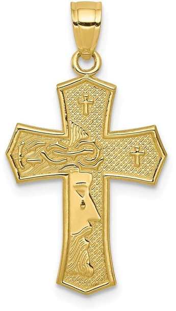 10k Yellow Gold Passion Cross with Jesus Reversible Pendant