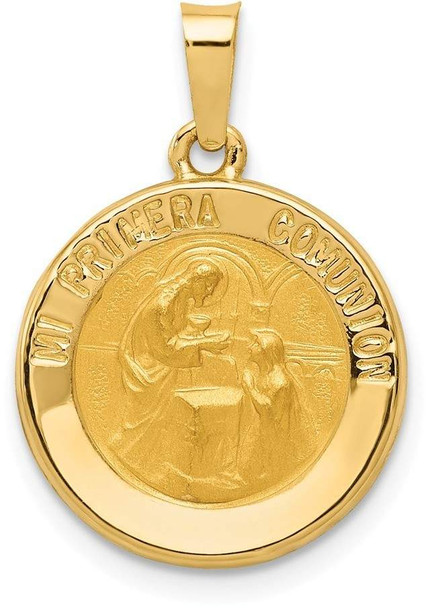 14k Yellow Gold Polished and Satin Spanish 1st Communion Medal Pendant XR1699