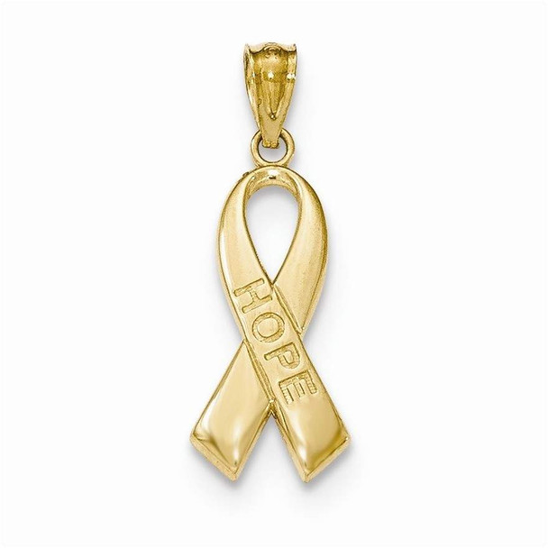 14k Yellow Gold Polished HOPE Ribbon Pendant