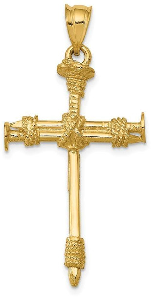 14k Yellow Gold Polished Nail Cross Pendant