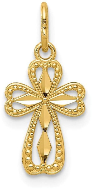 14k Yellow Gold Diamond-Cut Polished Small Cross Pendant