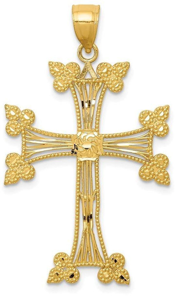 14k Yellow Gold Diamond-Cut Fancy Cross Pendant