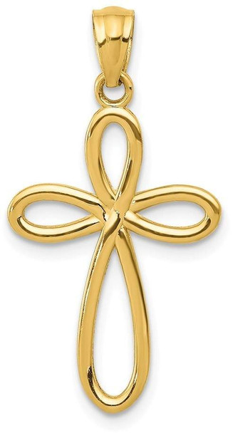 14k Yellow Gold Ribbon Cross Pendant