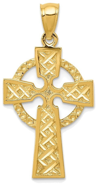 14k Yellow Gold Diamond-Cut Celtic Cross Pendant C3608