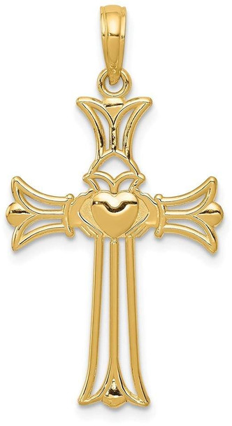 14k Yellow Gold Claddagh Cross Pendant C4243