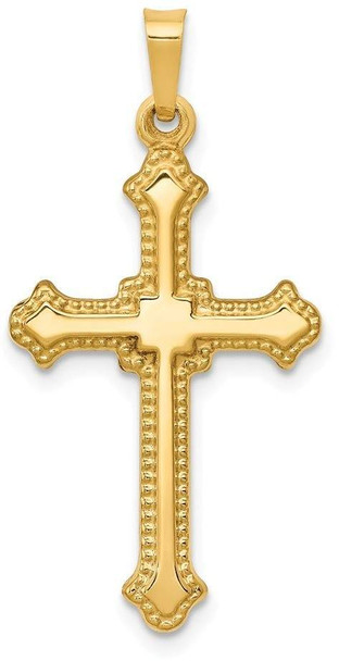 14k Yellow Gold Polished Fleur De Lis Cross Pendant XR1596