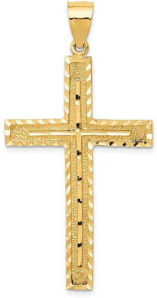 14k Yellow Gold Polished and Textured Diamond-Cut Latin Cross Pendant