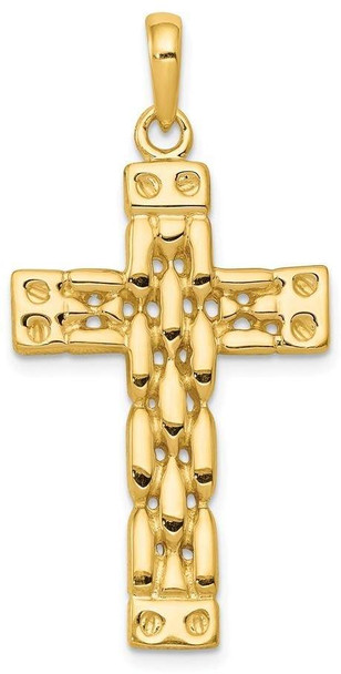 14k Yellow Gold Polished Panther Style Cross Pendant