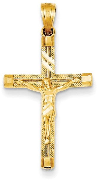 14k Yellow Gold Diamond-Cut Fancy Tipped Crucifix Pendant