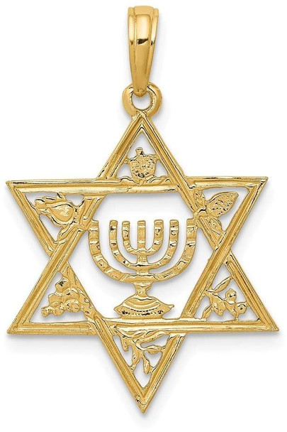 14k Yellow Gold Star Of David with Menorah Pendant