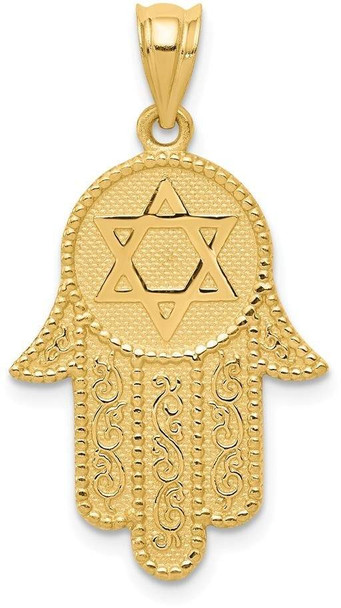 14k Yellow Gold Hamsa with Star Of David Pendant