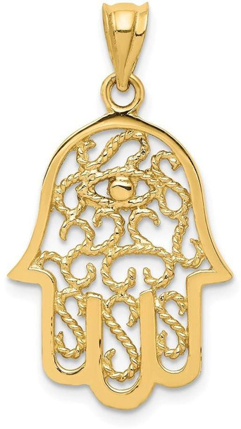 14k Yellow Gold Polished Filigree Hamsa Pendant