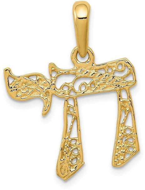 14k Yellow Gold Filigree Chai Pendant K1298