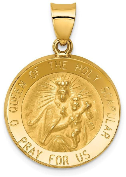 14k Yellow Gold Satin Queen Of Holy Scapular Reversible Medal Pendant XR1266