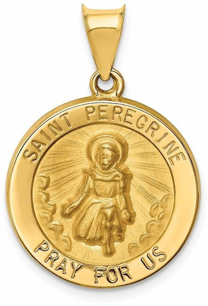14k Yellow Gold Polished and Satin St. Peregrine Medal Pendant XR1378