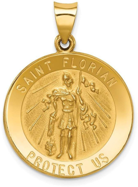 14k Yellow Gold Polished and Satin St. Florian Medal Pendant XR1319