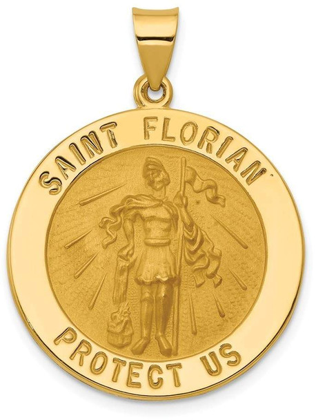 14k Yellow Gold Polished and Satin St. Florian Medal Pendant XR1320