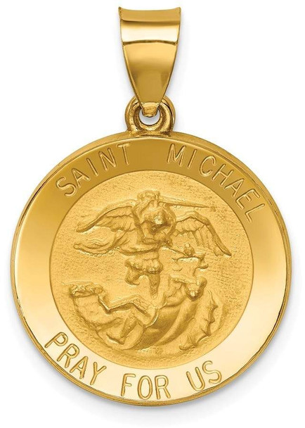 14k Yellow Gold Polished and Satin St. Michael Medal Pendant XR1363
