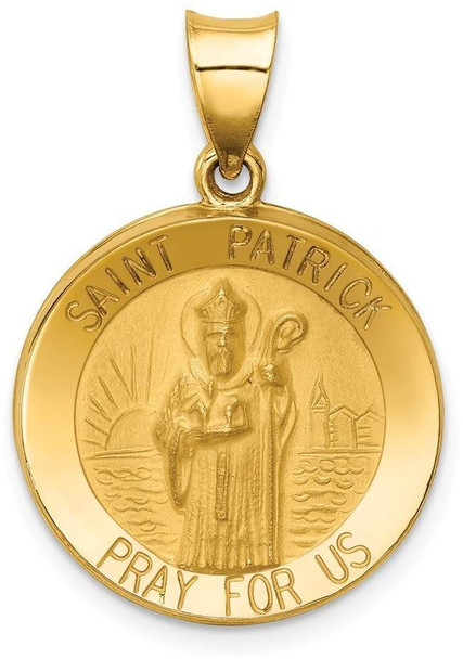 14k Yellow Gold Polished and Satin St. Patrick Medal Pendant XR1373