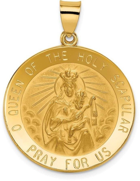 14k Yellow Gold Queen Of The Holy Scapular Reversible Medal Pendant