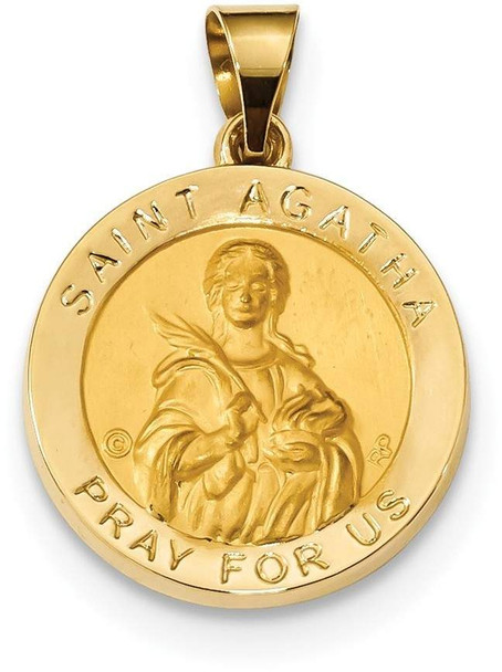 14k Yellow Gold Polished and Satin St. Agatha Hollow Medal Pendant