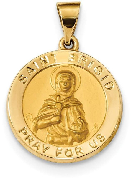 14k Yellow Gold Polished and Satin St. Brigid Hollow Medal Pendant
