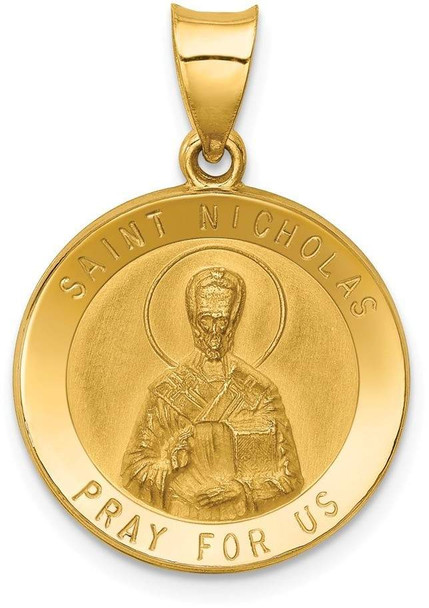 14k Yellow Gold Polished and Satin St. Nicholas Medal Pendant