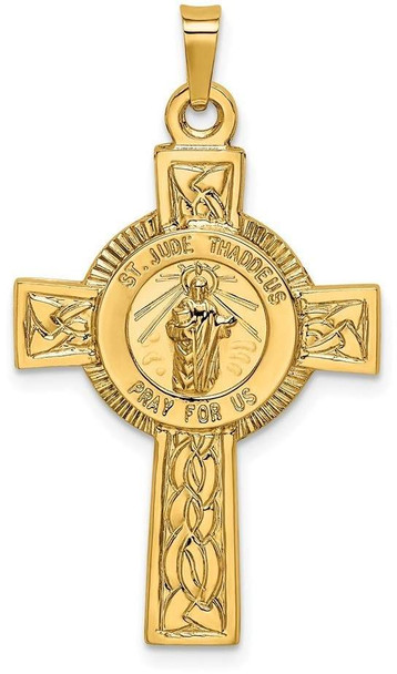 14k Yellow Gold Cross with St. Jude Medal Pendant