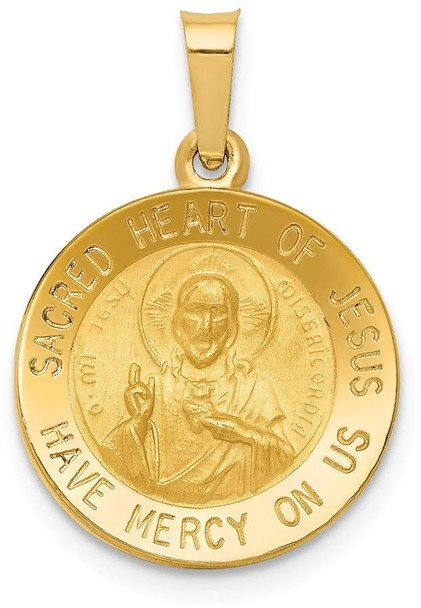 14k Yellow Gold Polished and Satin Sacred Heart Of Jesus Medal Pendant XR1237