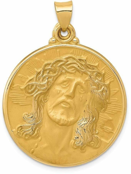 14k Yellow Gold Polished and Satin Face Of Jesus Medal Pendant XR1242